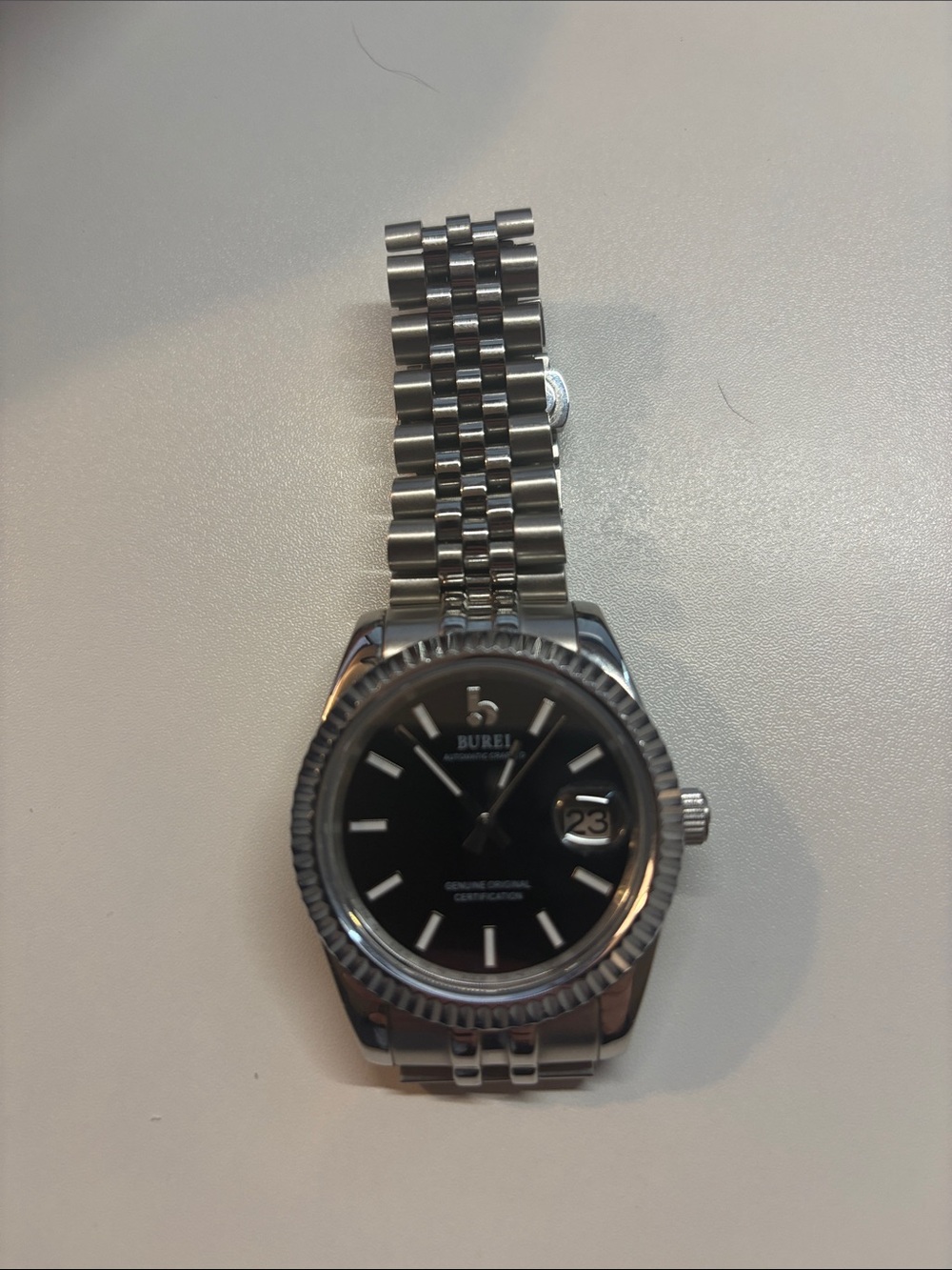 REI Silver Stainless Steel Watch with Black Dial
